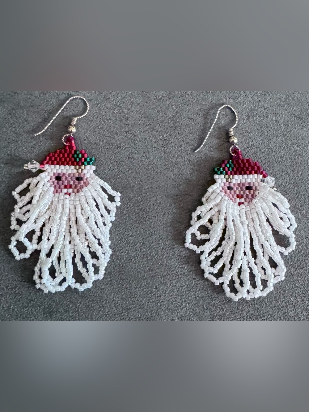 Hand Beaded Festive Santa Fringe Earrings - White, Red & Green